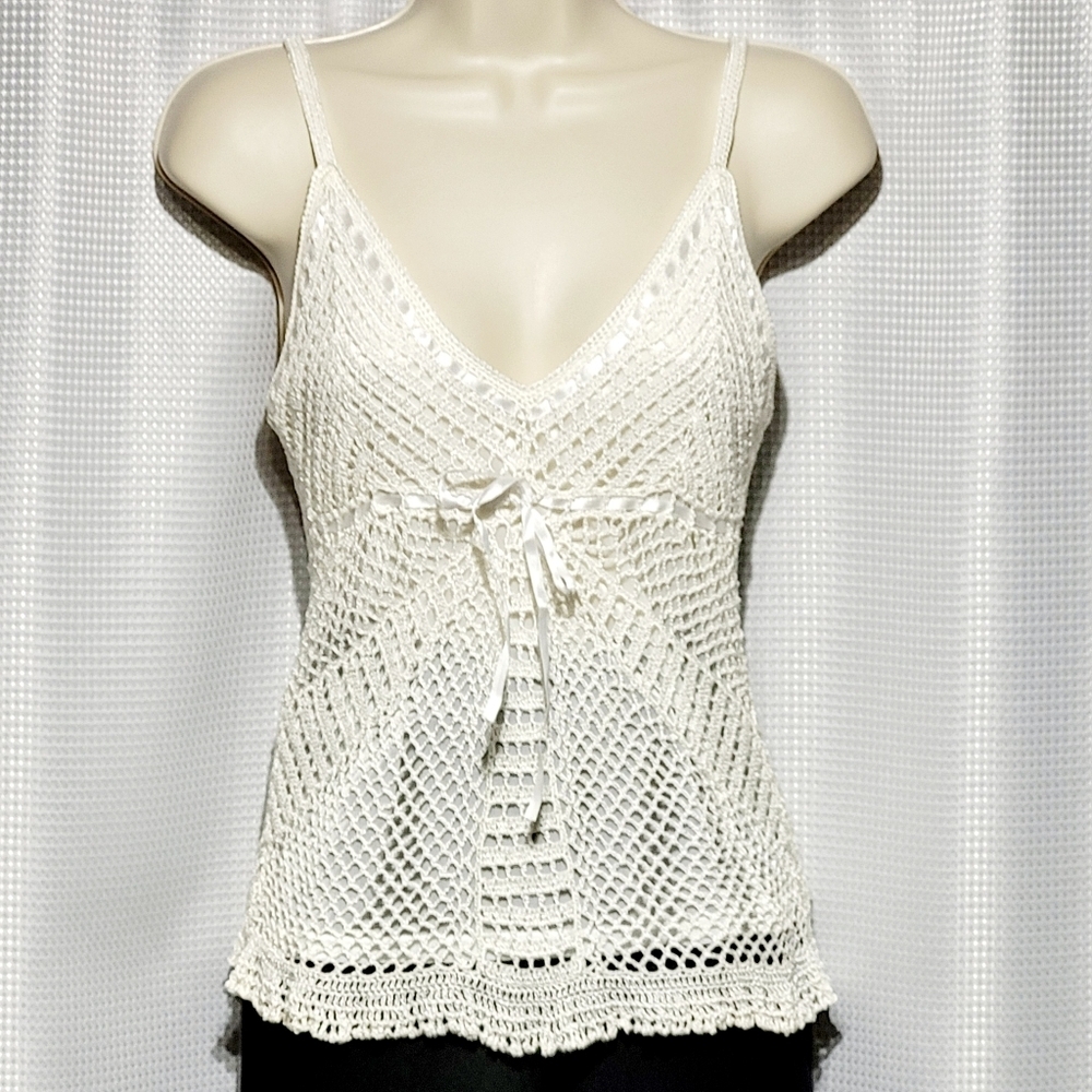 Y2K Cool Attitudes White Crochet & Lace Top (XL)